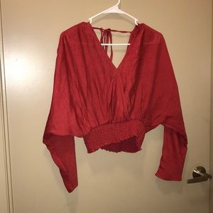 Red Long Sleeve Crop Top